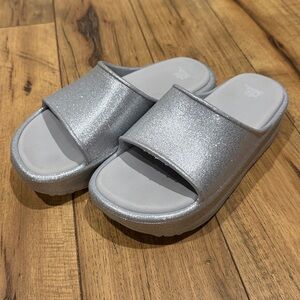 Silver Glitter Slide Sandals